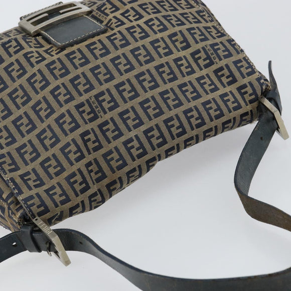 FENDI Zucchino Canvas Mamma Baguette Shoulder Bag Navy Silver Auth 152632