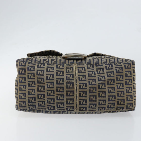 FENDI Zucchino Canvas Mamma Baguette Shoulder Bag Navy Silver Auth 152632