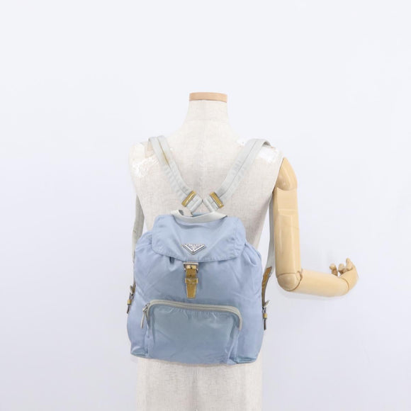 PRADA Backpack Nylon Light Blue Silver Auth 152634