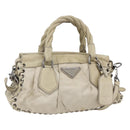 PRADA Hand Bag Nylon Leather 2way Beige Silver Auth 152635-1