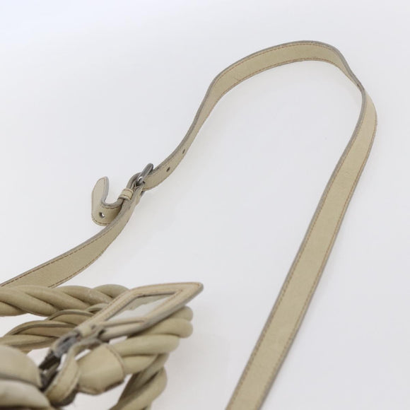 PRADA Hand Bag Nylon Leather 2way Beige Silver Auth 152635