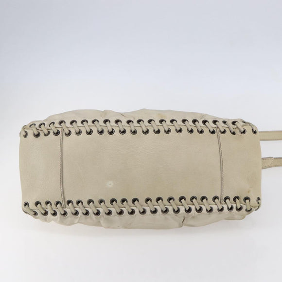 PRADA Hand Bag Nylon Leather 2way Beige Silver Auth 152635