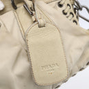 PRADA Hand Bag Nylon Leather 2way Beige Silver Auth 152635-18