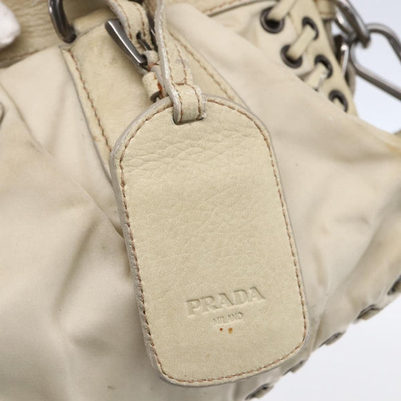 PRADA Hand Bag Nylon Leather 2way Beige Silver Auth 152635