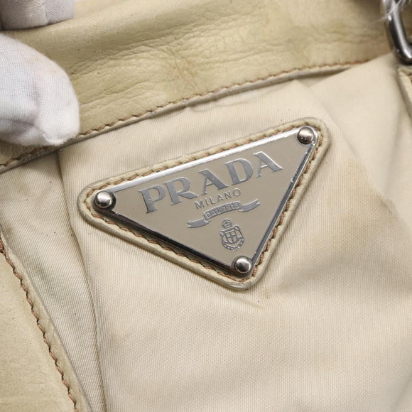 PRADA Hand Bag Nylon Leather 2way Beige Silver Auth 152635