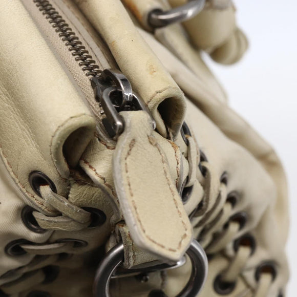 PRADA Hand Bag Nylon Leather 2way Beige Silver Auth 152635