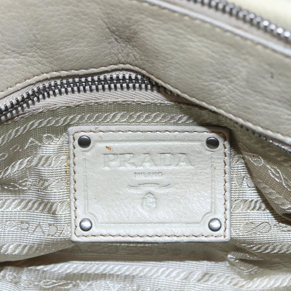 PRADA Hand Bag Nylon Leather 2way Beige Silver Auth 152635