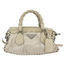PRADA Hand Bag Nylon Leather 2way Beige Silver Auth 152635-13