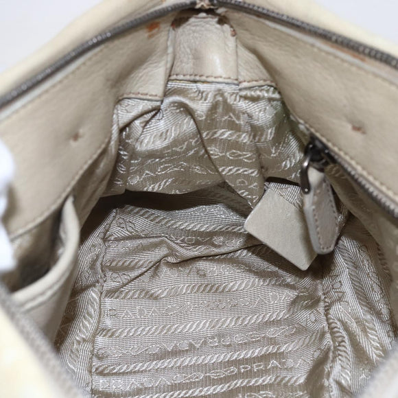 PRADA Hand Bag Nylon Leather 2way Beige Silver Auth 152635