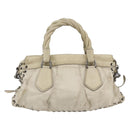 PRADA Hand Bag Nylon Leather 2way Beige Silver Auth 152635-2
