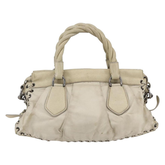 PRADA Hand Bag Nylon Leather 2way Beige Silver Auth 152635