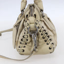 PRADA Hand Bag Nylon Leather 2way Beige Silver Auth 152635-4