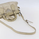 PRADA Hand Bag Nylon Leather 2way Beige Silver Auth 152635-9