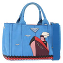 PRADA Canapa PM Hand Bag Canvas 2way Blue Silver Auth 152636-1