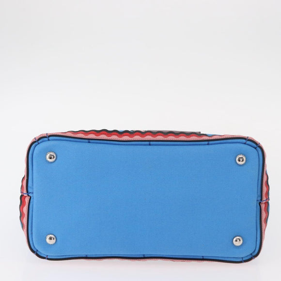 PRADA Canapa PM Hand Bag Canvas 2way Blue Silver Auth 152636