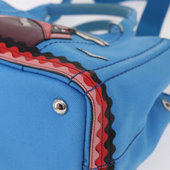 PRADA Canapa PM Hand Bag Canvas 2way Blue Silver Auth 152636