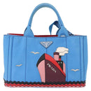 PRADA Canapa PM Hand Bag Canvas 2way Blue Silver Auth 152636-13