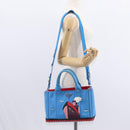 PRADA Canapa PM Hand Bag Canvas 2way Blue Silver Auth 152636-25