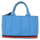 PRADA Canapa PM Hand Bag Canvas 2way Blue Silver Auth 152636-2