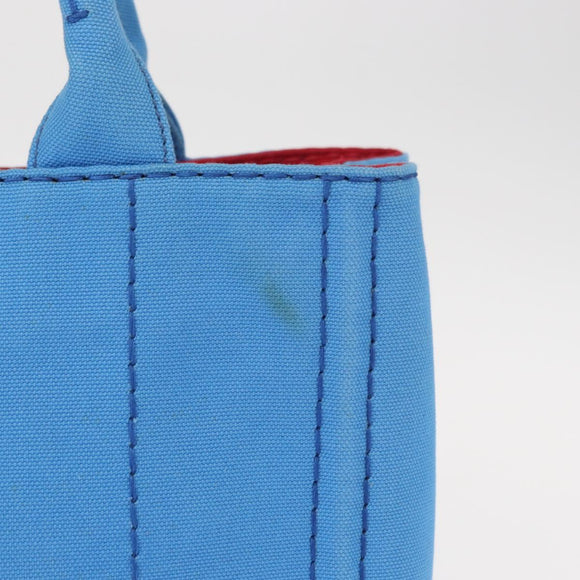 PRADA Canapa PM Hand Bag Canvas 2way Blue Silver Auth 152636