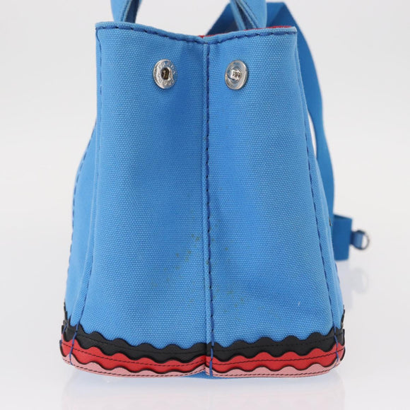 PRADA Canapa PM Hand Bag Canvas 2way Blue Silver Auth 152636