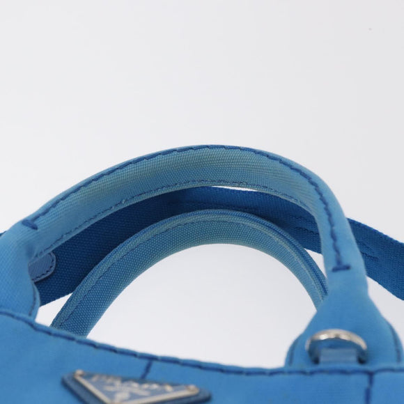 PRADA Canapa PM Hand Bag Canvas 2way Blue Silver Auth 152636