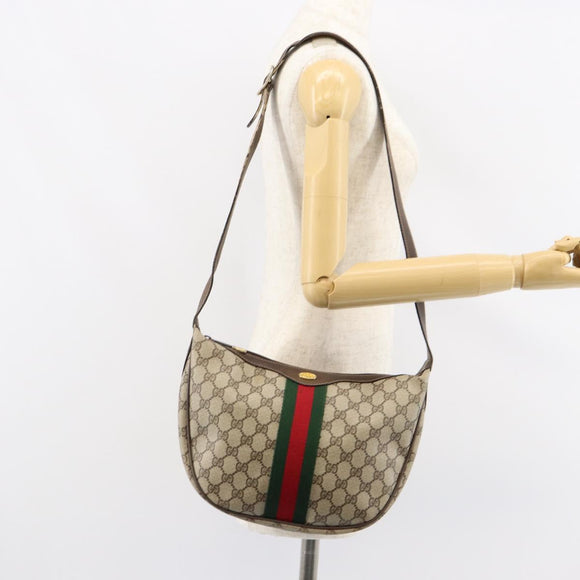GUCCI GG Supreme Web Sherry Line Bag PVC Beige Gold Red 010 378 Auth 152639