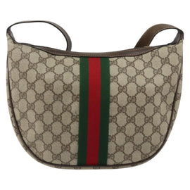 GUCCI GG Supreme Web Sherry Line Bag PVC Beige Gold Red 010 378 Auth 152639 - 0