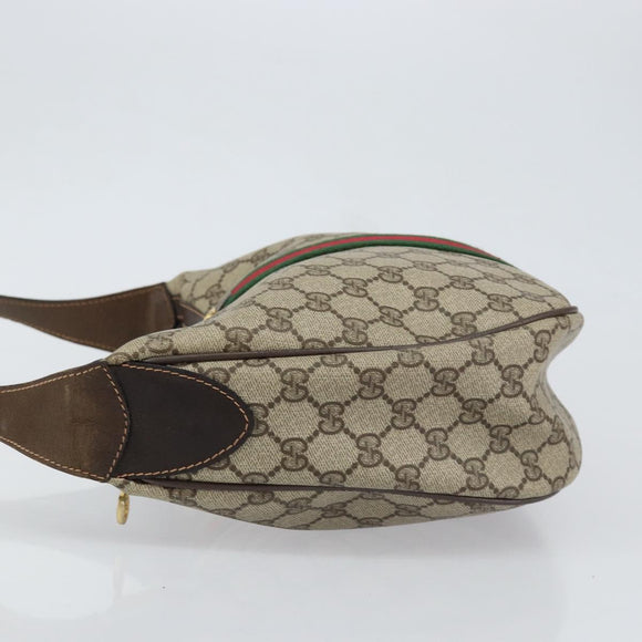 GUCCI GG Supreme Web Sherry Line Bag PVC Beige Gold Red 010 378 Auth 152639