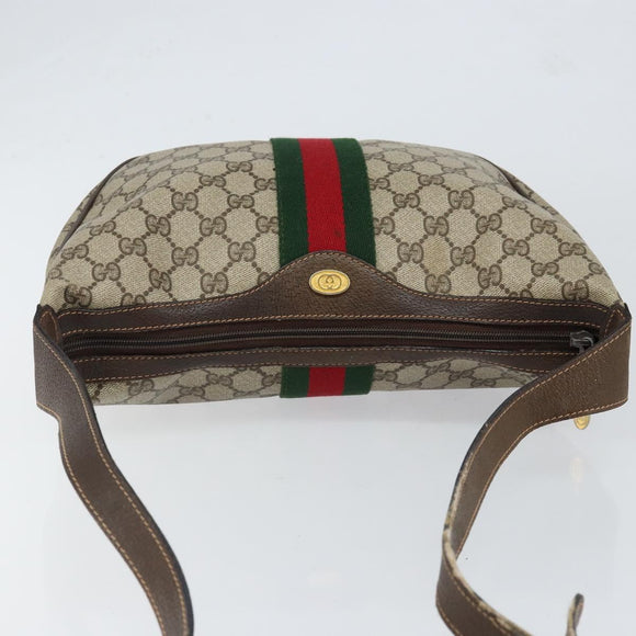 GUCCI GG Supreme Web Sherry Line Bag PVC Beige Gold Red 010 378 Auth 152639