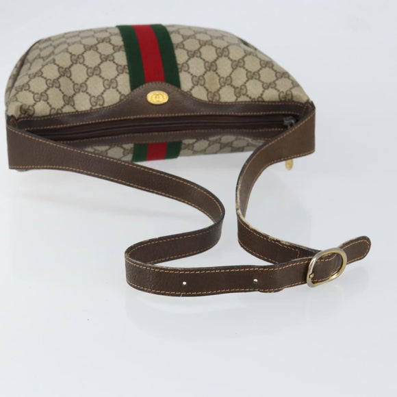 GUCCI GG Supreme Web Sherry Line Bag PVC Beige Gold Red 010 378 Auth 152639