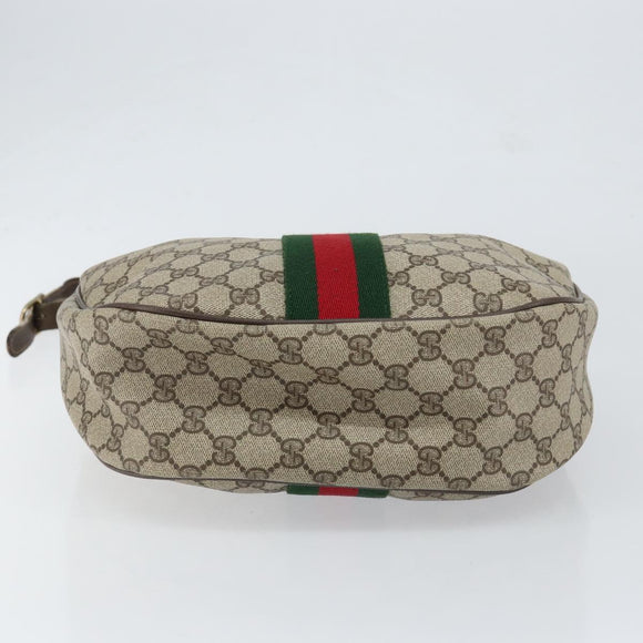 GUCCI GG Supreme Web Sherry Line Bag PVC Beige Gold Red 010 378 Auth 152639