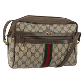 GUCCI GG Supreme Web Sherry Line Bag PVC Beige Gold Red 14 02 005 Auth 152641