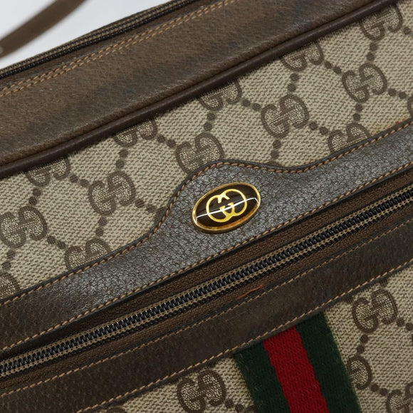 GUCCI GG Supreme Web Sherry Line Bag PVC Beige Gold Red 14 02 005 Auth 152641