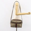 GUCCI GG Supreme Web Sherry Line Bag PVC Beige Gold Red 14 02 005 Auth 152641-24