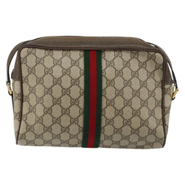 GUCCI GG Supreme Web Sherry Line Bag PVC Beige Gold Red 14 02 005 Auth 152641 - 0