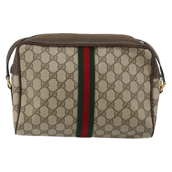 GUCCI GG Supreme Web Sherry Line Bag PVC Beige Gold Red 14 02 005 Auth 152641