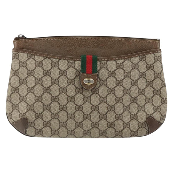 GUCCI GG Supreme Web Sherry Line Bag PVC Beige Gold Red 904 02 026 Auth 152644