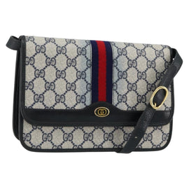 GUCCI GG Supreme Sherry Line Shoulder Bag PVC Navy Gold Red Auth 152645
