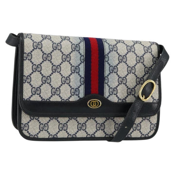 GUCCI GG Supreme Sherry Line Shoulder Bag PVC Navy Gold Red Auth 152645