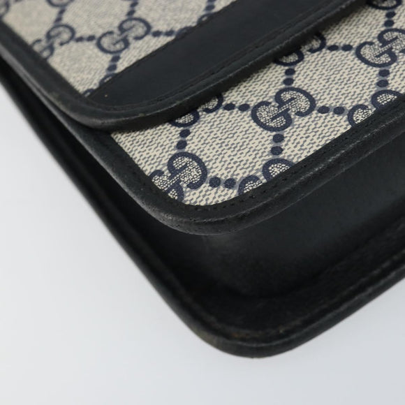 GUCCI GG Supreme Sherry Line Shoulder Bag PVC Navy Gold Red Auth 152645