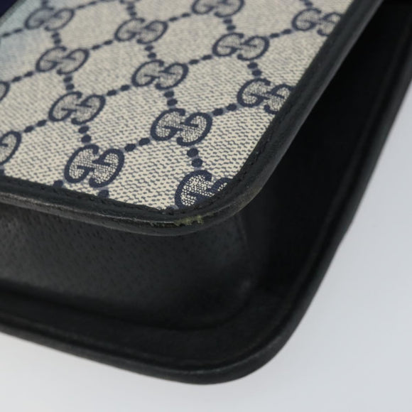 GUCCI GG Supreme Sherry Line Shoulder Bag PVC Navy Gold Red Auth 152645