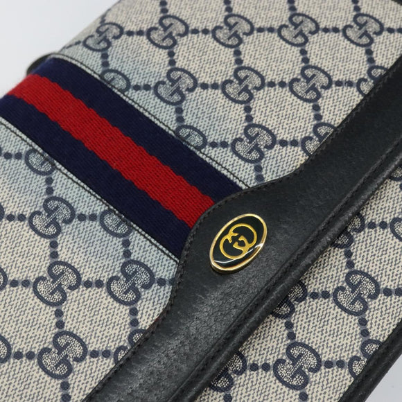 GUCCI GG Supreme Sherry Line Shoulder Bag PVC Navy Gold Red Auth 152645