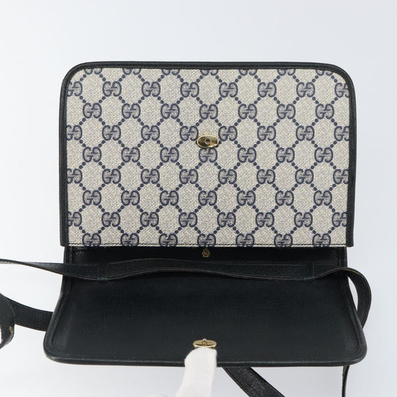 GUCCI GG Supreme Sherry Line Shoulder Bag PVC Navy Gold Red Auth 152645