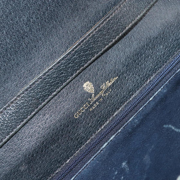 GUCCI GG Supreme Sherry Line Shoulder Bag PVC Navy Gold Red Auth 152645