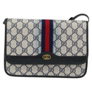 GUCCI GG Supreme Sherry Line Shoulder Bag PVC Navy Gold Red Auth 152645-13