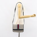 GUCCI GG Supreme Sherry Line Shoulder Bag PVC Navy Gold Red Auth 152645-22