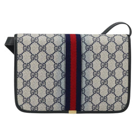 GUCCI GG Supreme Sherry Line Shoulder Bag PVC Navy Gold Red Auth 152645 - 0