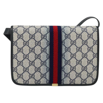 GUCCI GG Supreme Sherry Line Shoulder Bag PVC Navy Gold Red Auth 152645 - 0