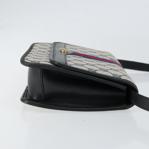 GUCCI GG Supreme Sherry Line Shoulder Bag PVC Navy Gold Red Auth 152645